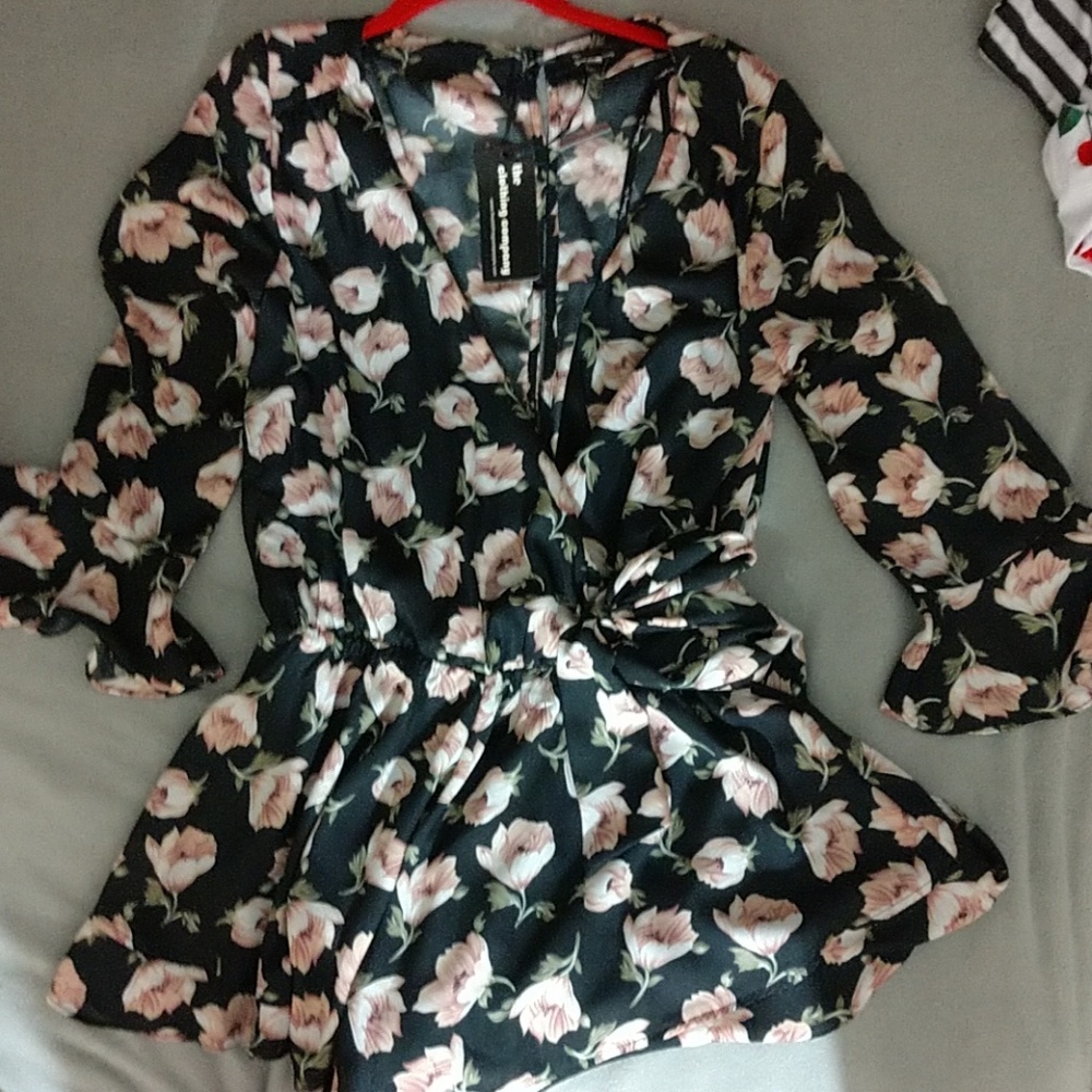 Elegant Romper, Black with Flowers, NWT